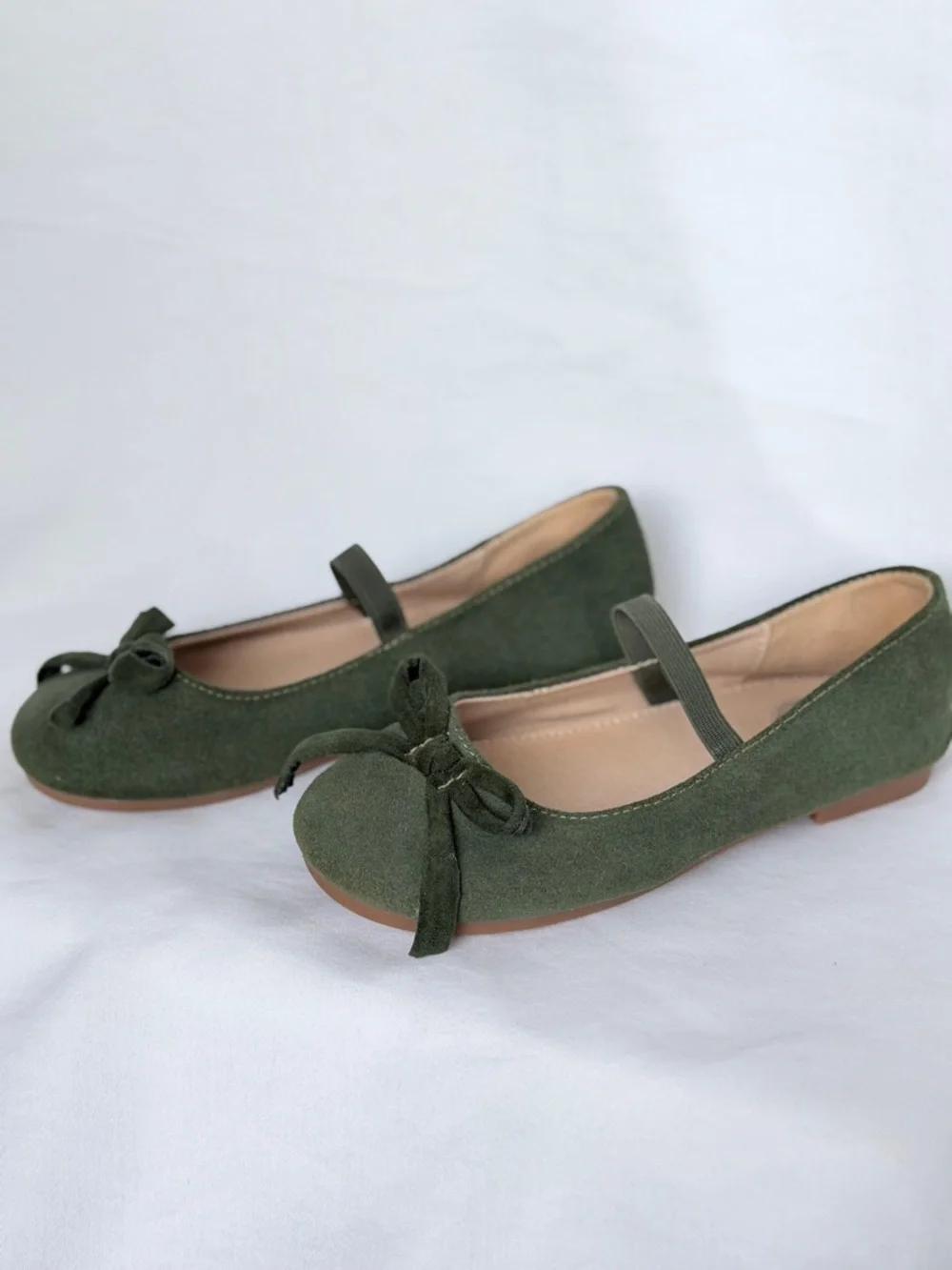 SweetHoney Olive Green Suede Bow Mary Jane Flats for Kids